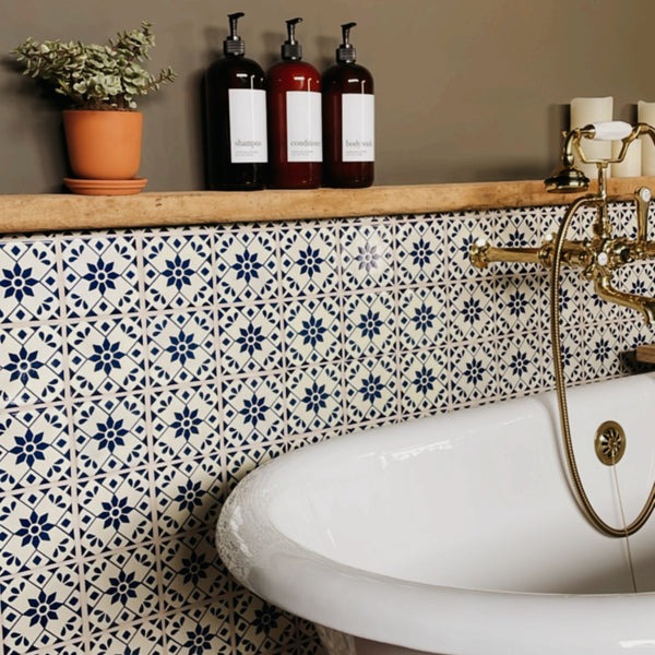 festive feel with bathroom Talavera tiles