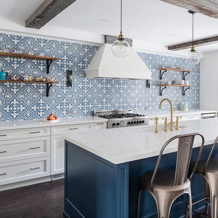 artisan kitchen with Mexican mixed tiles