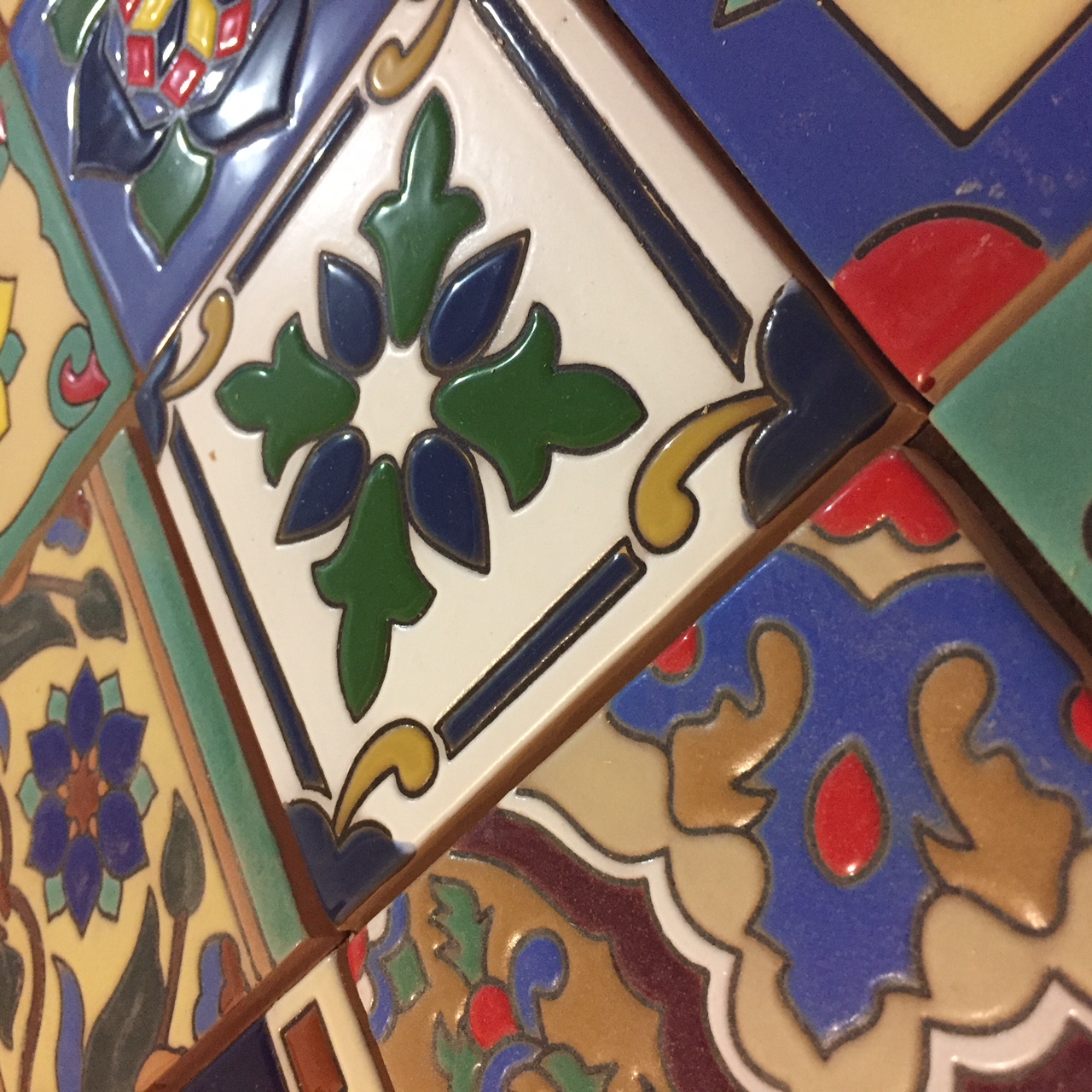 high relief tiles decorating stair risers in old european style